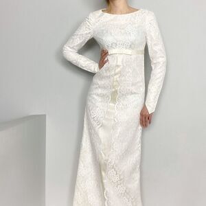 1960S Vintage Modest Lace Wedding Dress. Church dress. Long Sleeve Winter Bride